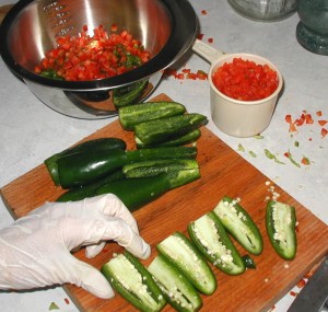 Jalapeño peppers were handled with latex gloves.