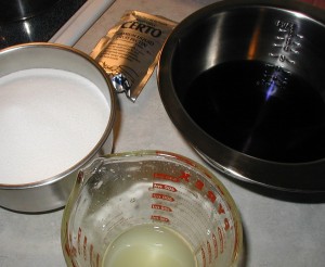 Ingredients for making violet jelly.