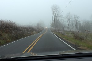 Oncoming Headlights in the Ice Fog